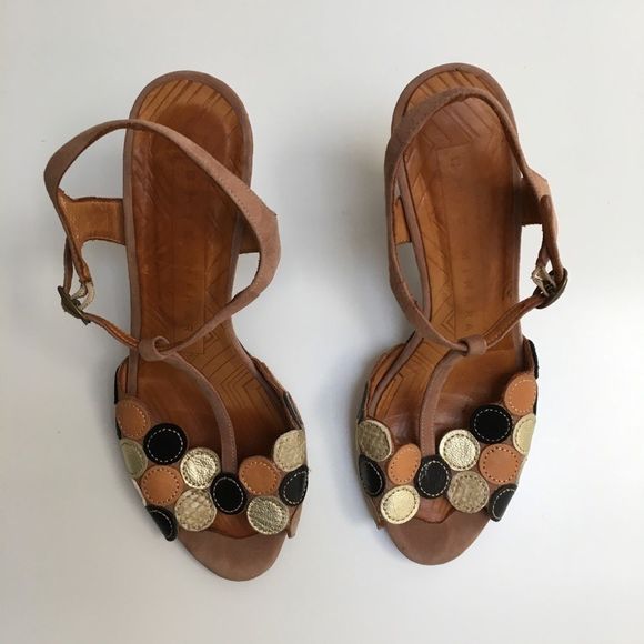 Anthropologie Chie Mihara Quory metallics circle medallion heel Sandals size 6.5 - Picture 14 of 16